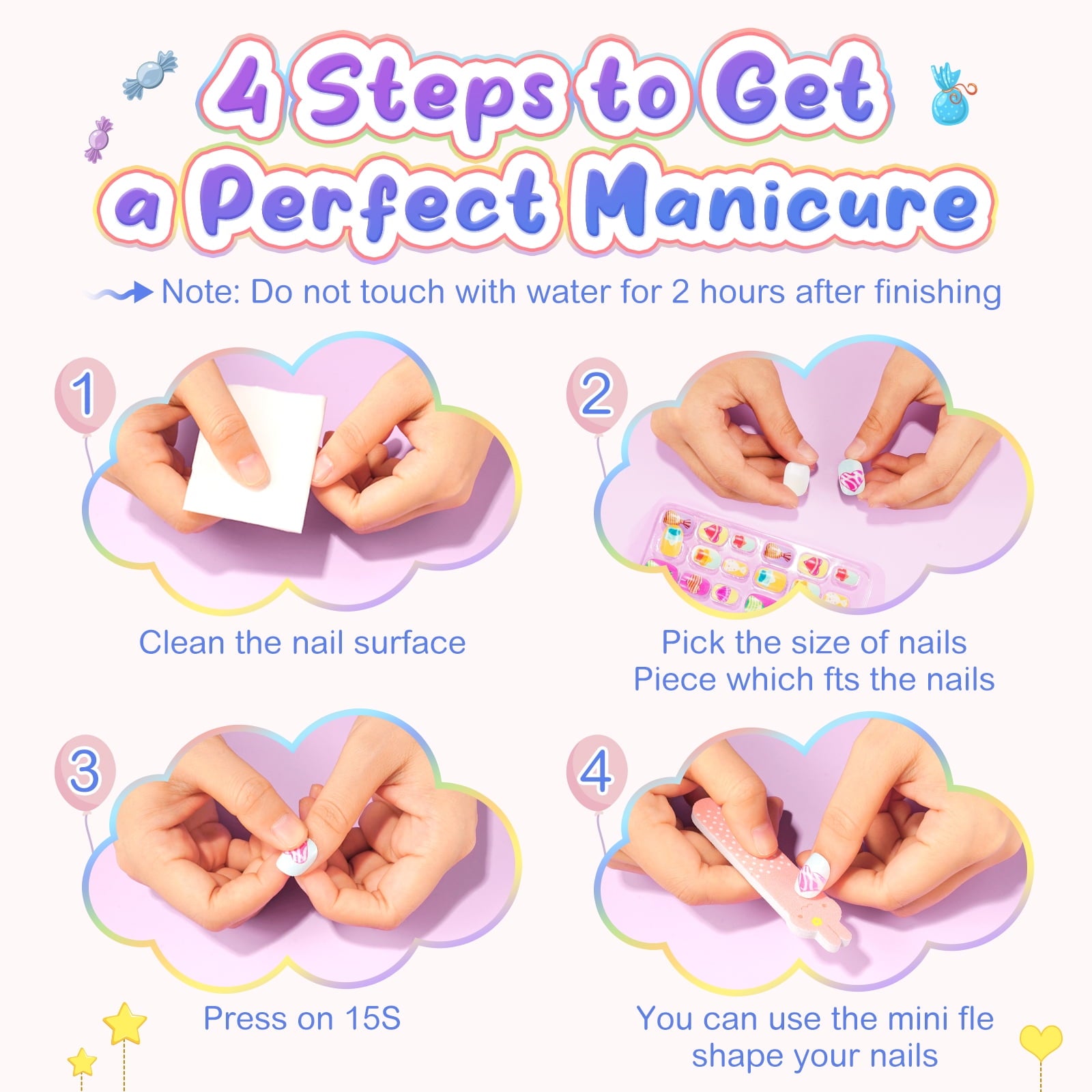 Aliver 288 Pieces Fake Press on Nails for Kids,Girls' Cute Nail Art Decoration,Gifts for Aged 3-12 Children,Style A+B