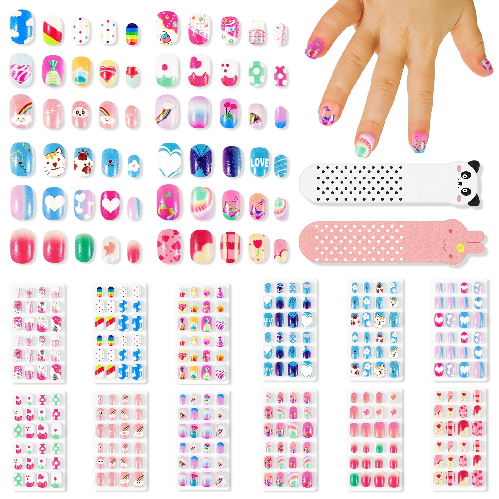 Aliver 288 Pieces Fake Press on Nails for Kids,Girls' Cute Nail Art Decoration,Gifts for Aged 3-12 Children,Style A+B