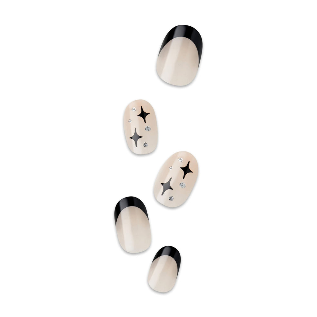 KISS imPRESS Design  Press on Nails, Gold Ring, Black, Short Oval, 30 Count