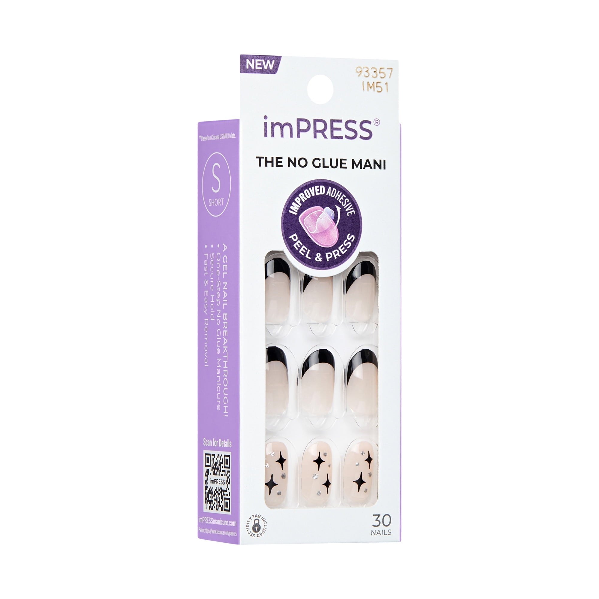 KISS imPRESS Design  Press on Nails, Gold Ring, Black, Short Oval, 30 Count