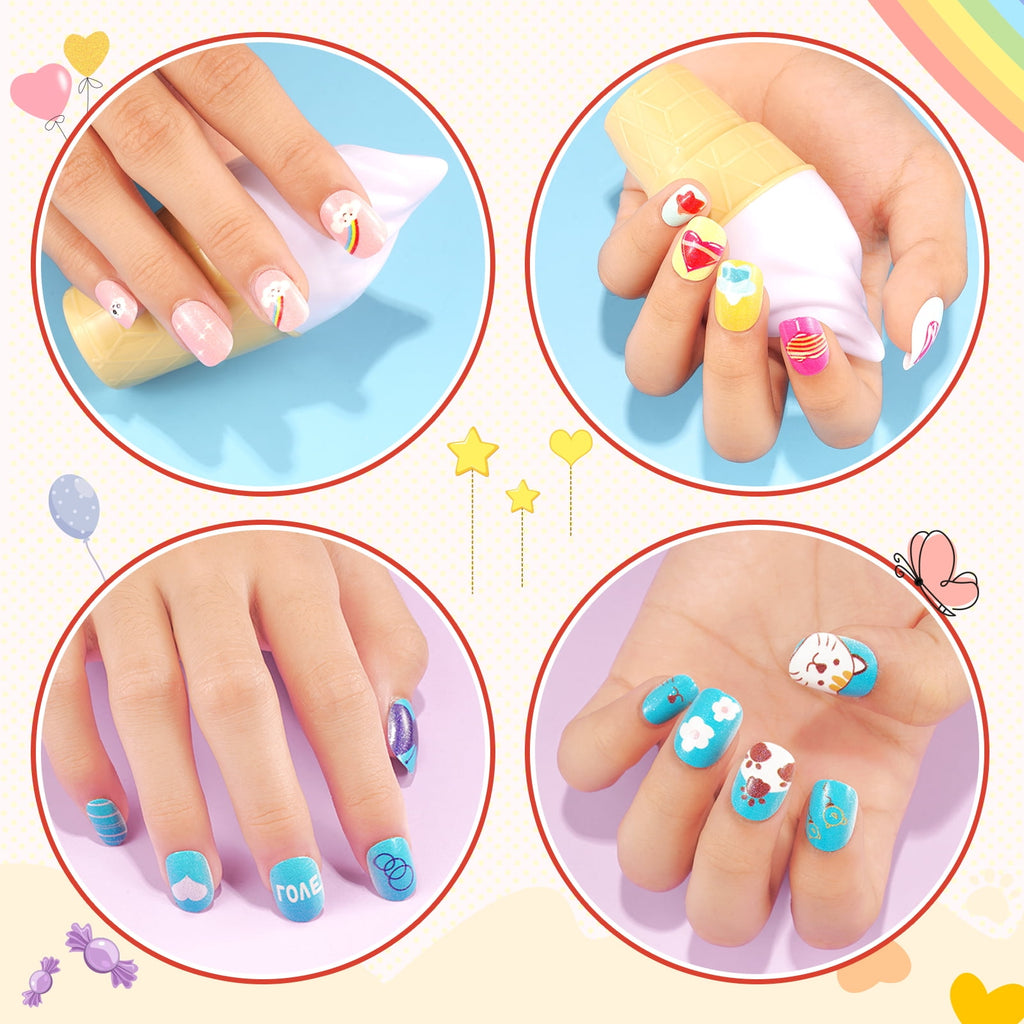 Aliver 288 Pieces Fake Press on Nails for Kids,Girls' Cute Nail Art Decoration,Gifts for Aged 3-12 Children,Style A+B