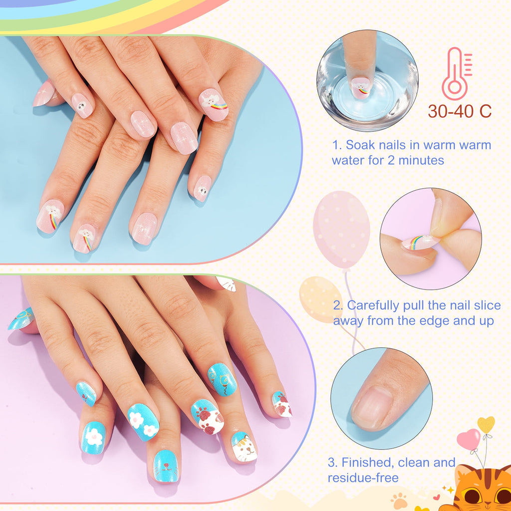 Aliver 288 Pieces Fake Press on Nails for Kids,Girls' Cute Nail Art Decoration,Gifts for Aged 3-12 Children,Style A+B