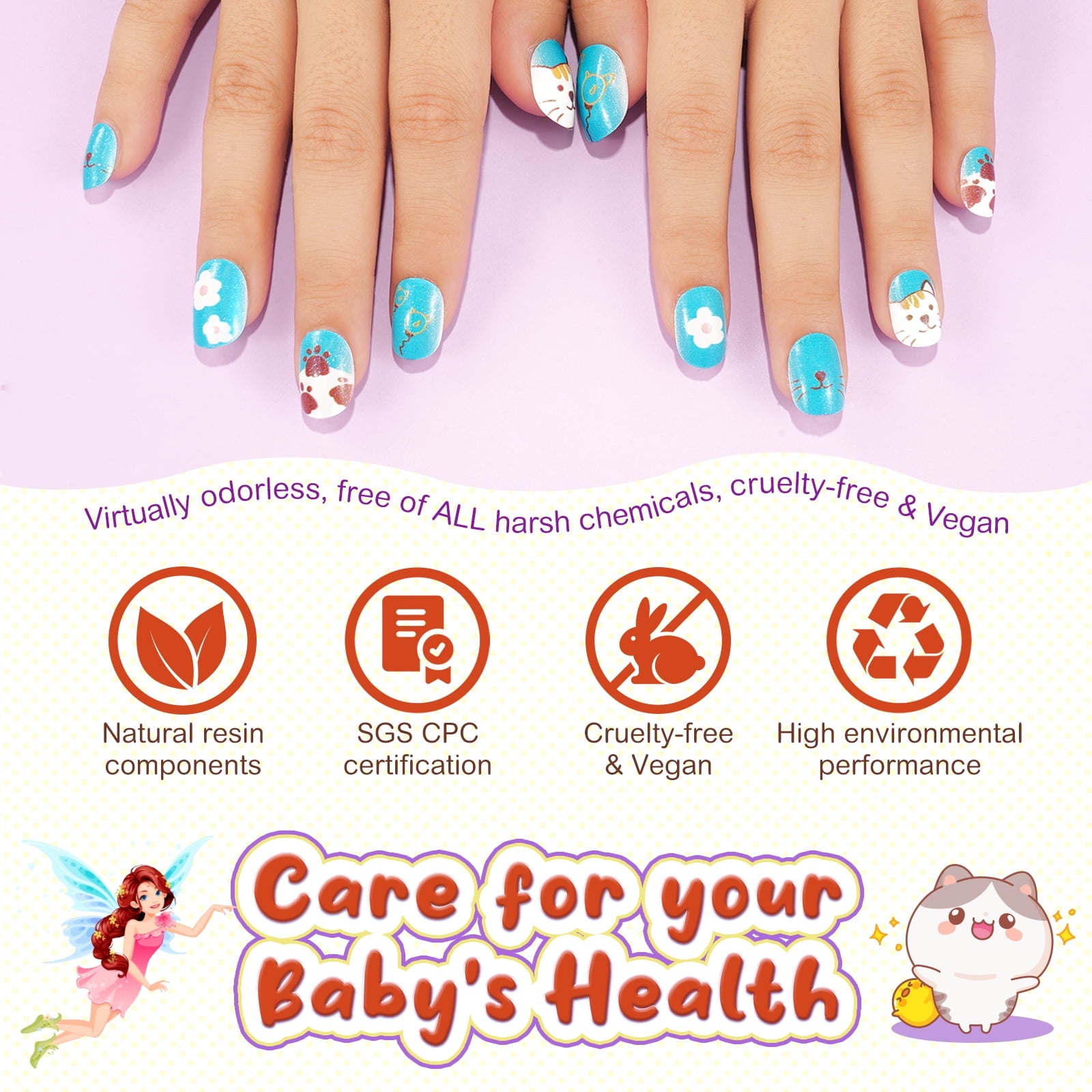 Aliver 288 Pieces Fake Press on Nails for Kids,Girls' Cute Nail Art Decoration,Gifts for Aged 3-12 Children,Style A+B