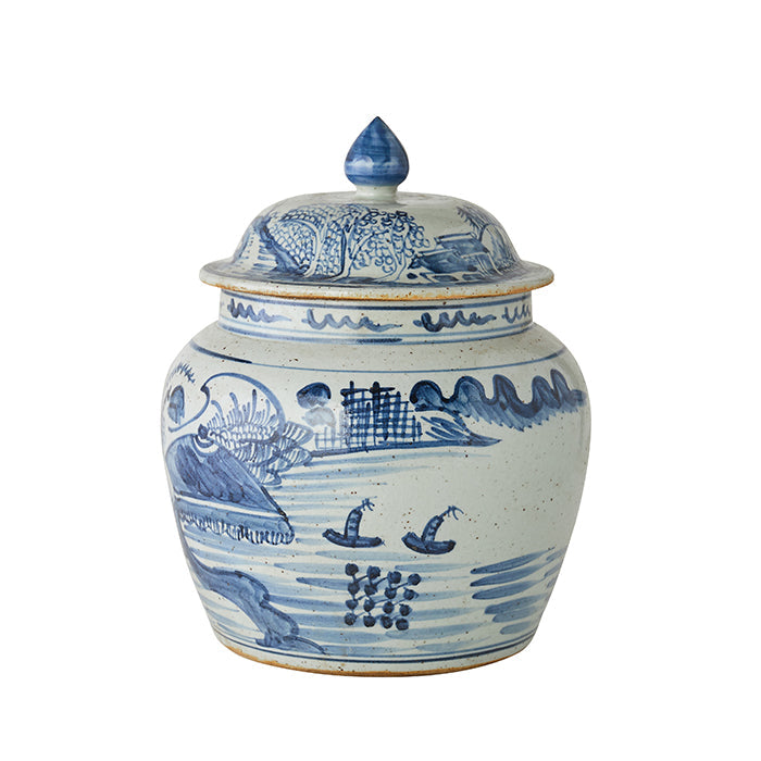 Blue & White Landscape Lidded Jar