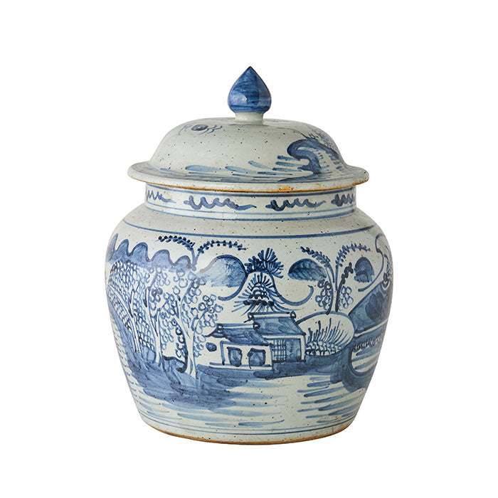 Blue & White Landscape Lidded Jar