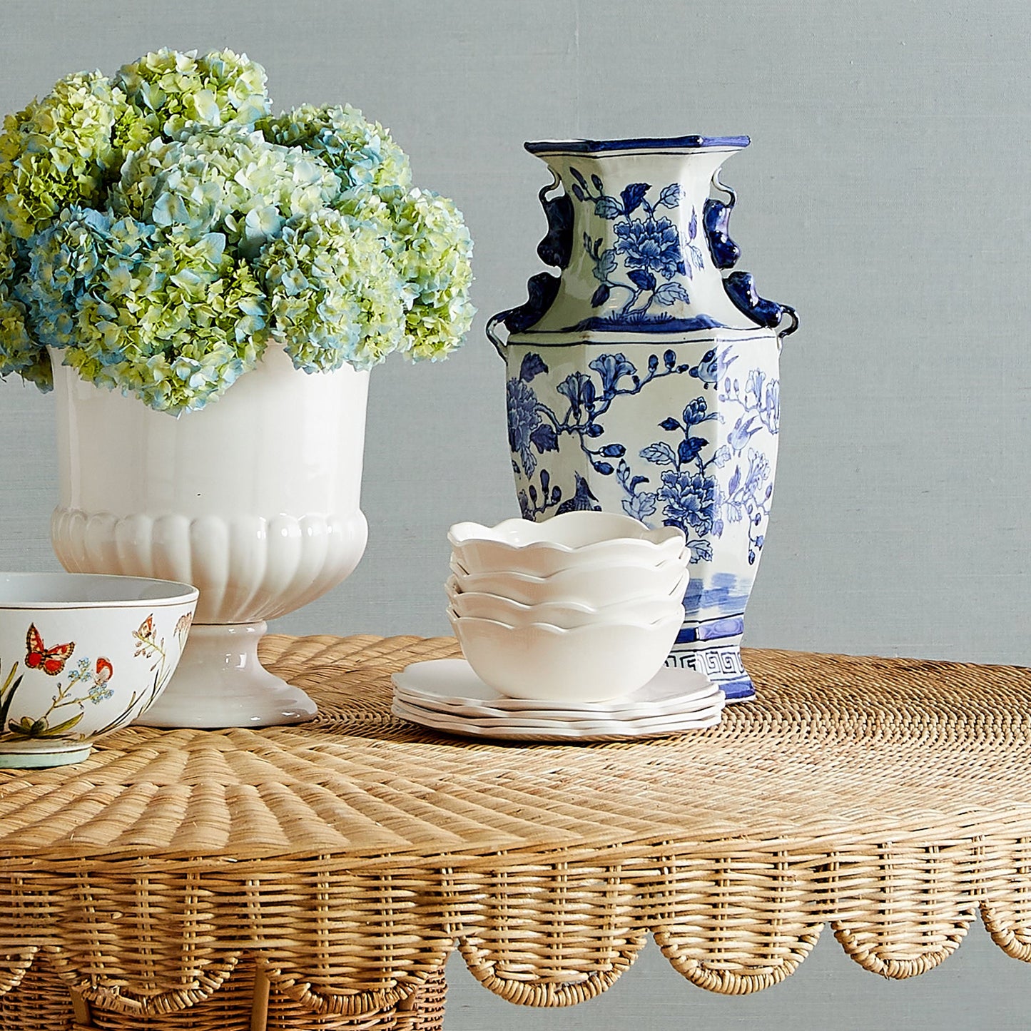 Blue Floral Hex Vase