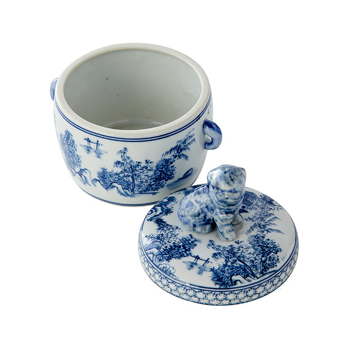 Foo Dog Candy Jar in Blue & White