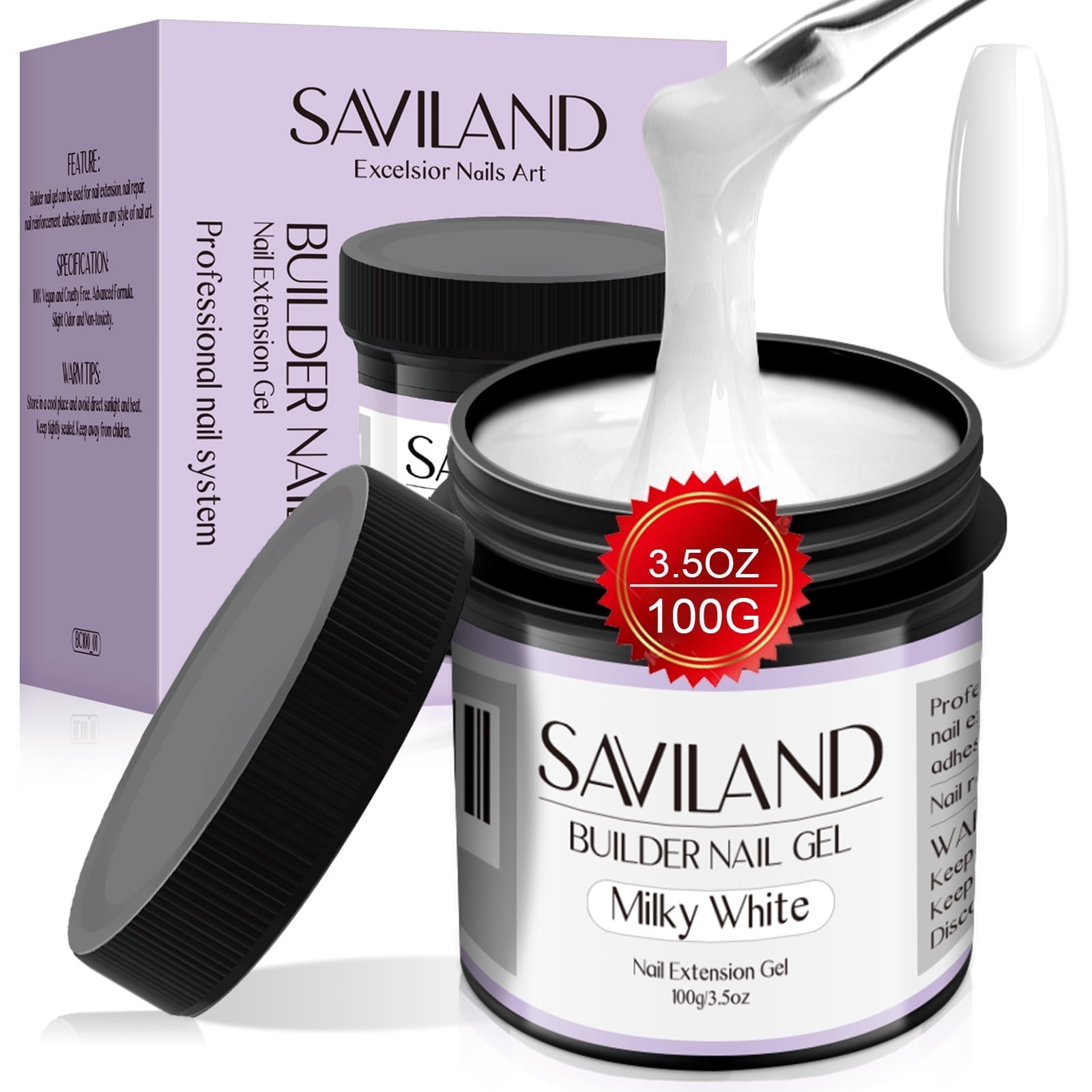 SAVILAND 100 G Builder Nail Gel - 3.5 oz Light Pink Hard Gel for Extension Nail Art Manicure Starter for Professional Nails Salon Home DIY