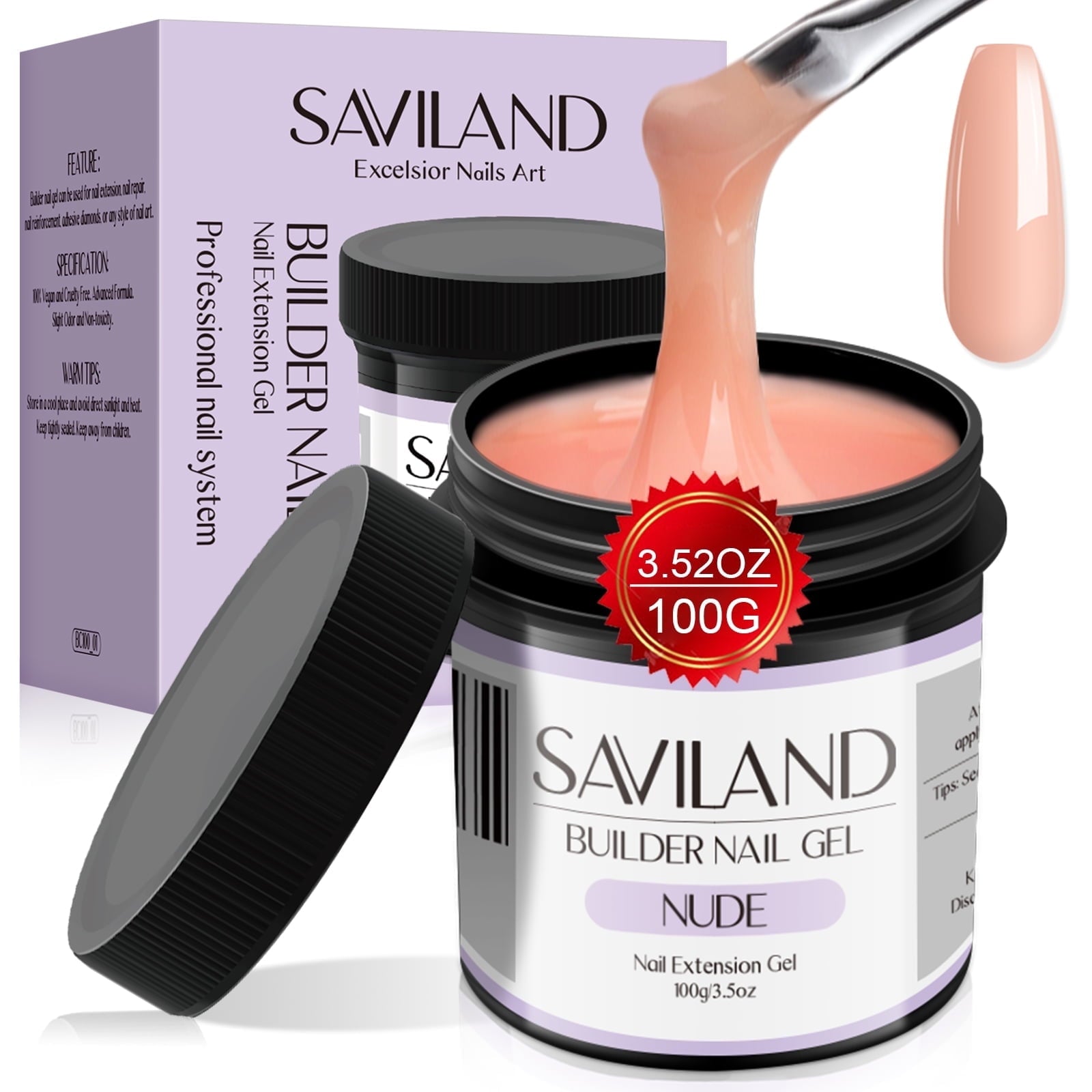 SAVILAND 100 G Builder Nail Gel - 3.5 oz Light Pink Hard Gel for Extension Nail Art Manicure Starter for Professional Nails Salon Home DIY