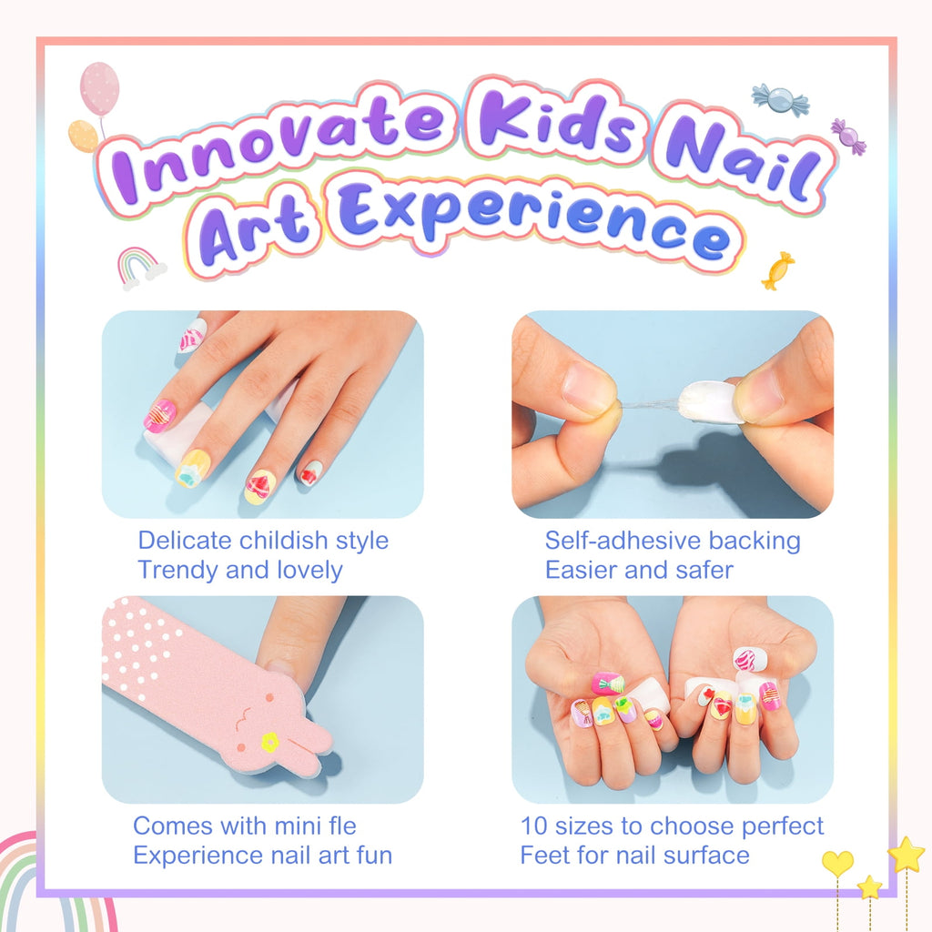 Aliver 288 Pieces Fake Press on Nails for Kids,Girls' Cute Nail Art Decoration,Gifts for Aged 3-12 Children,Style A+B