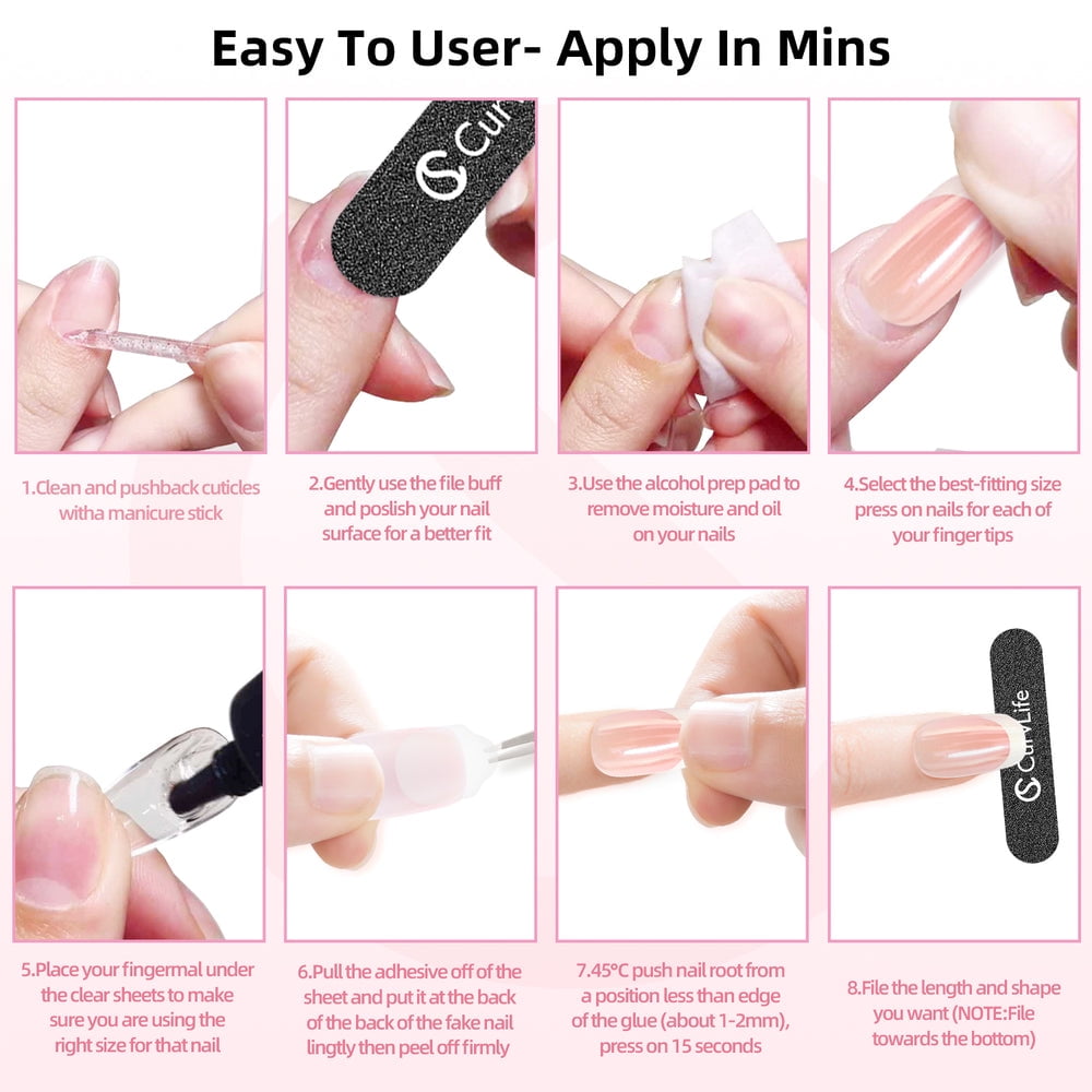 CurvLife Pink Story Minimalist Press-On Nails - 24PCS Short Square, Solid Color, Non-Toxic & Reusable