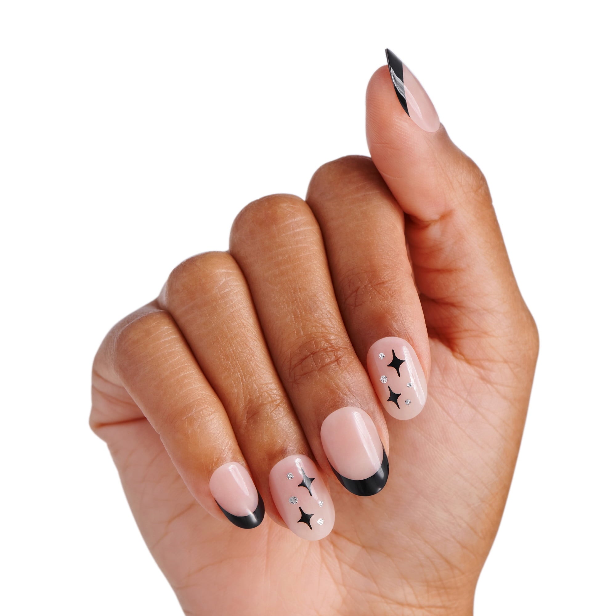 KISS imPRESS Design  Press on Nails, Gold Ring, Black, Short Oval, 30 Count