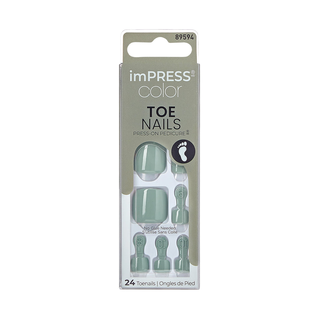 imPRESS Color Press-On Toenails, No Glue Needed, Solid Green, Square, 27 Ct.